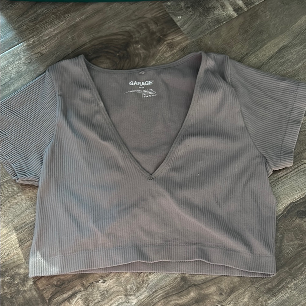 Garage Gray Crop V-Neck T-Shirt